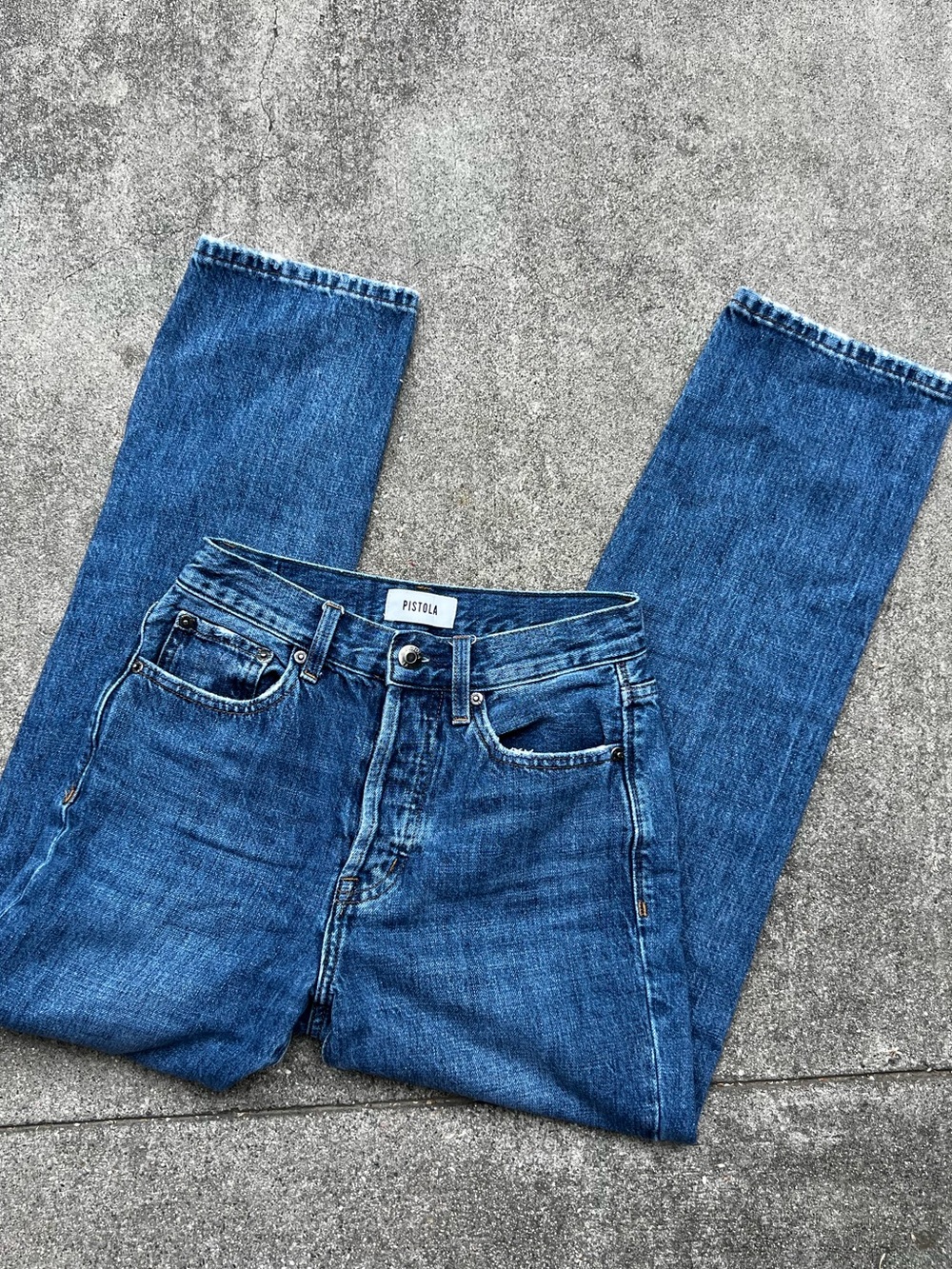 pistola Button Fly High Waisted Mid-Blue Straight Jeans Size 24